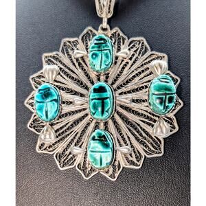 Vintage/Antique Egyptian Revival Cannetille Green Scarab Pendant (Only)